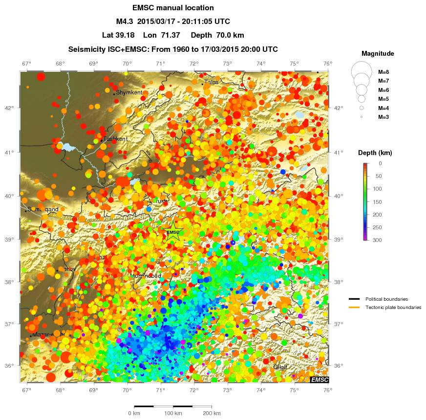 regional depth historical seismicity