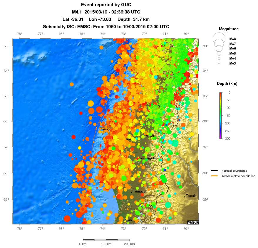 regional depth historical seismicity