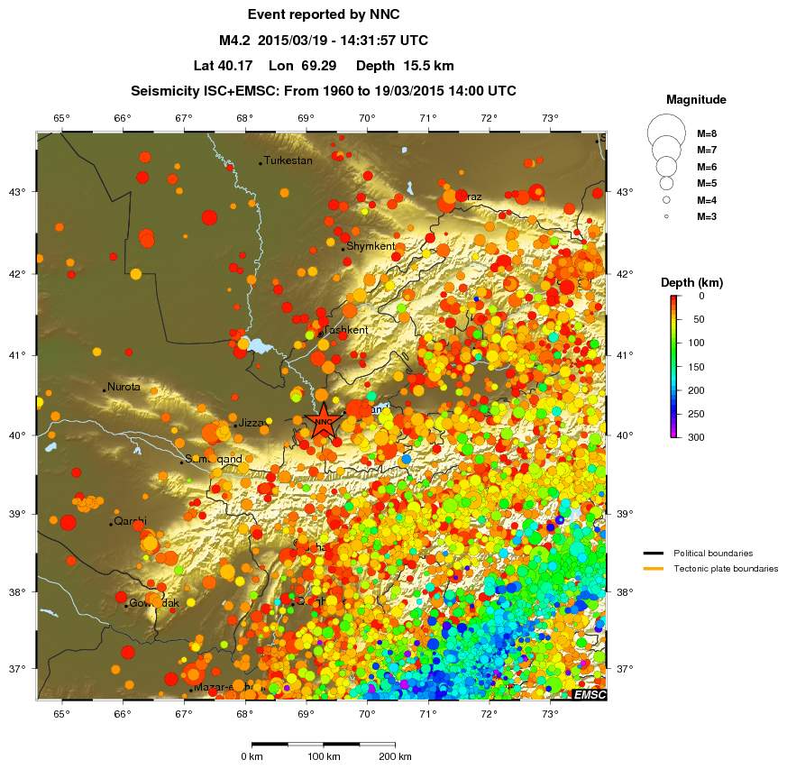 regional depth historical seismicity