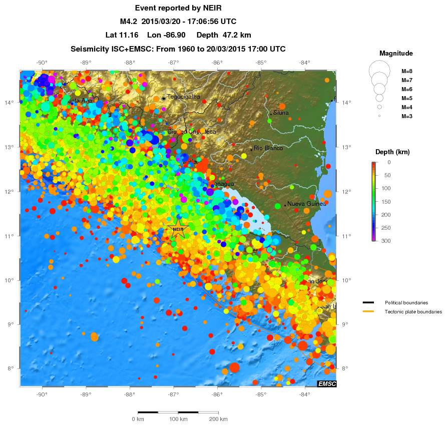 regional depth historical seismicity