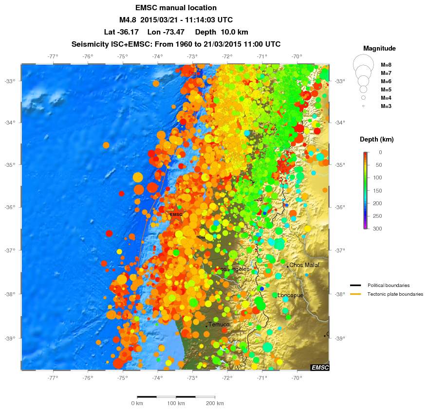 regional depth historical seismicity