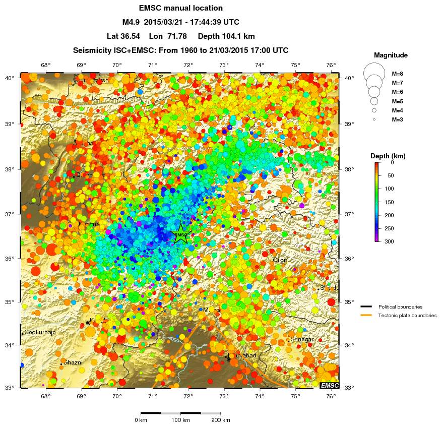 regional depth historical seismicity