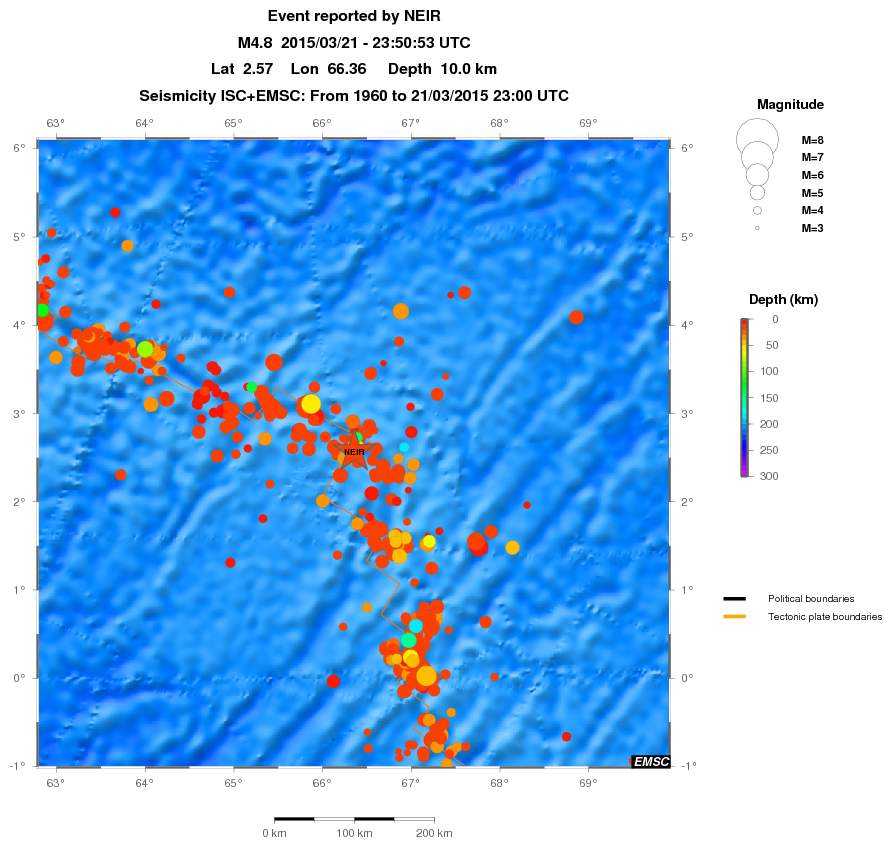 regional depth historical seismicity