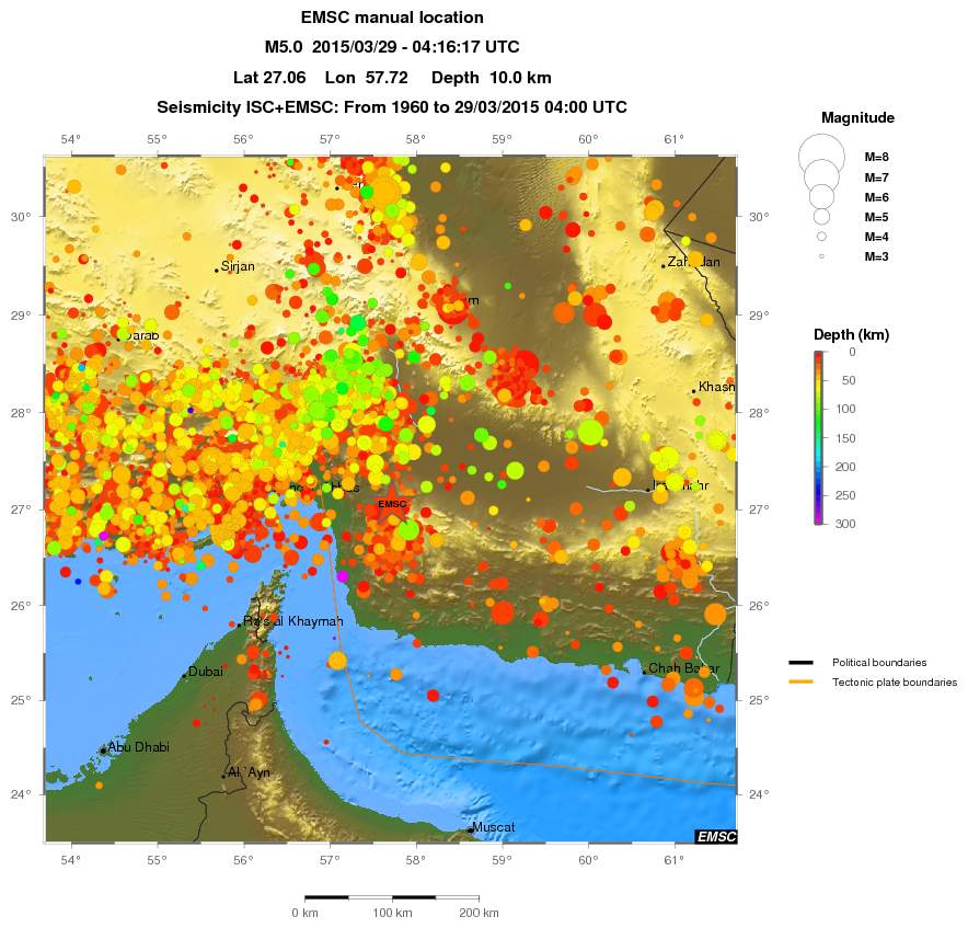 regional depth historical seismicity