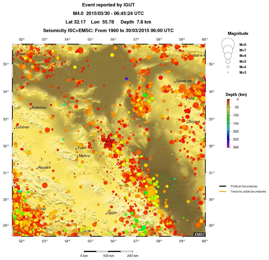 regional depth historical seismicity