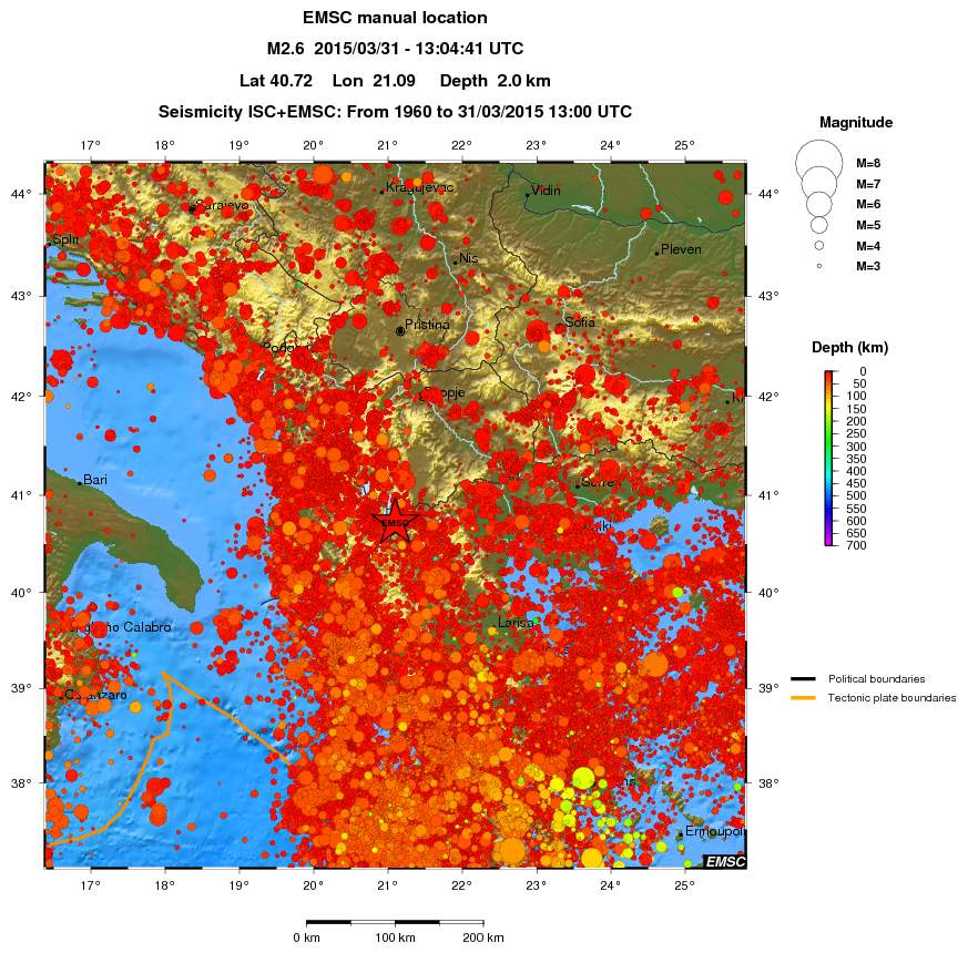 regional depth historical seismicity
