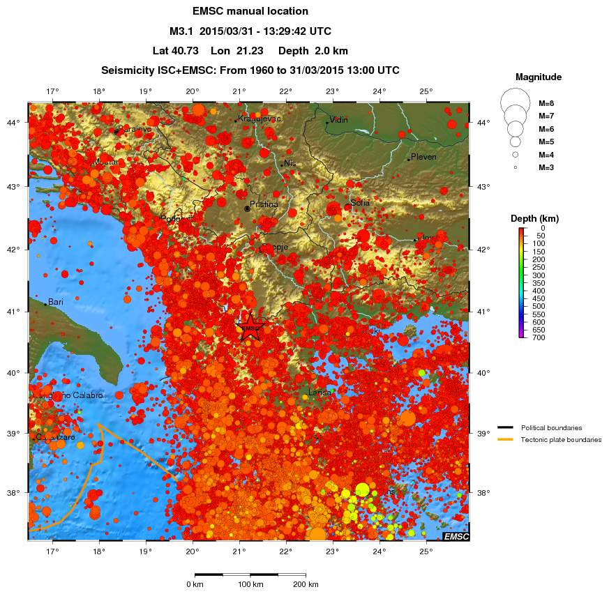 regional depth historical seismicity