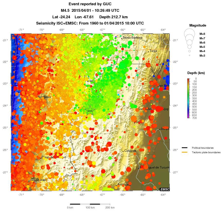 regional depth historical seismicity