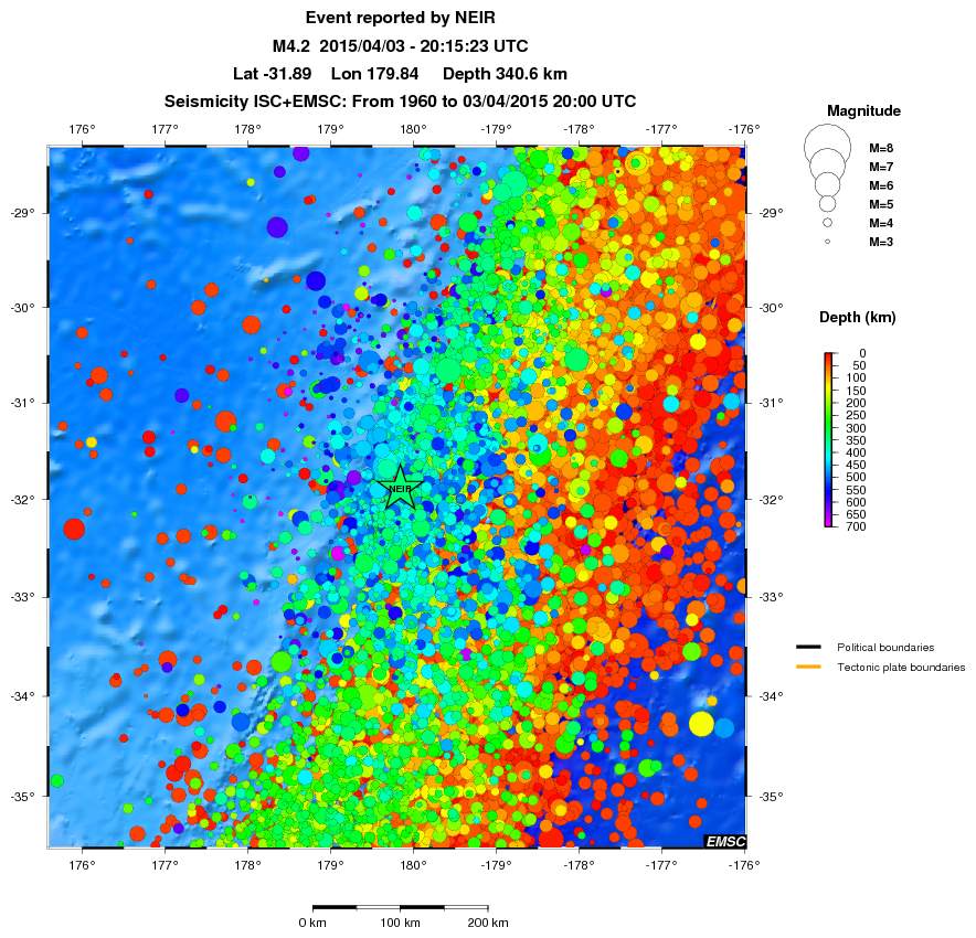 regional depth historical seismicity