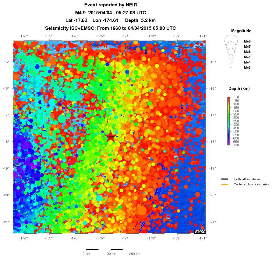 regional depth historical seismicity