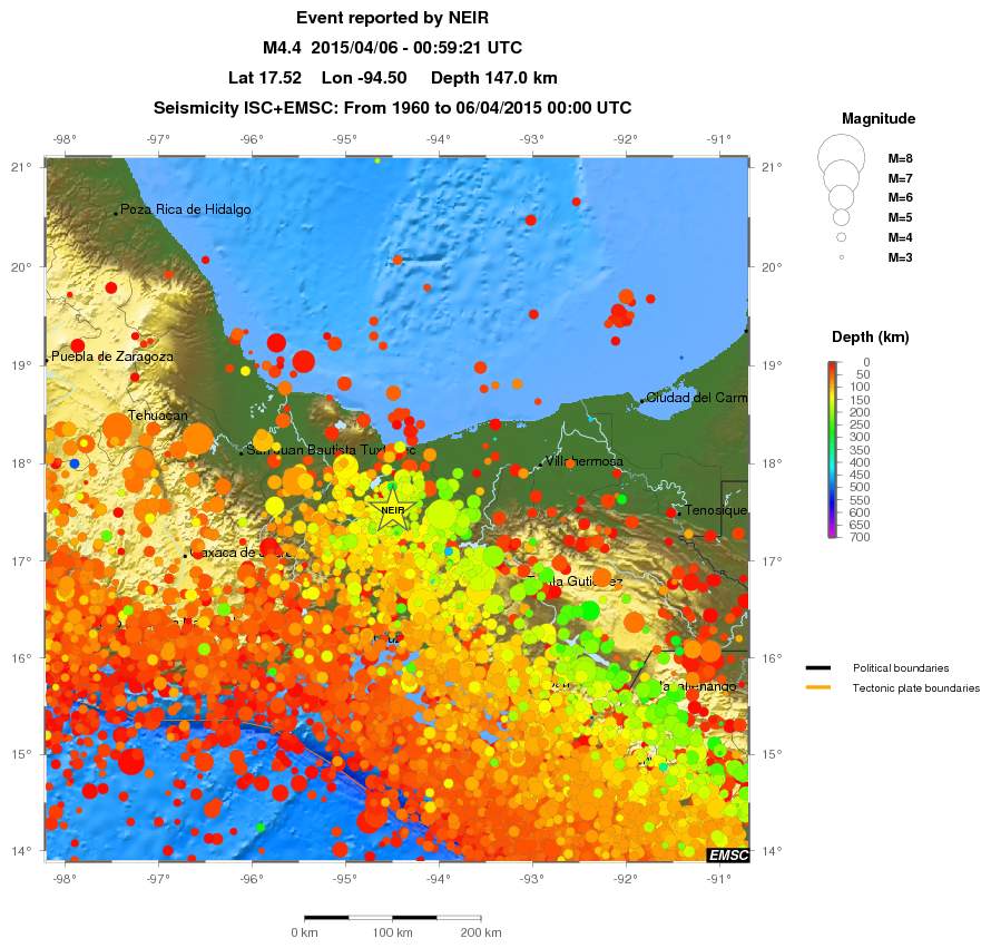regional depth historical seismicity
