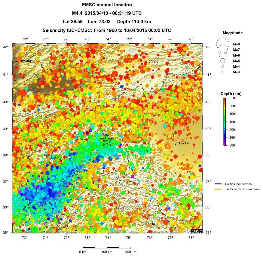 regional depth historical seismicity
