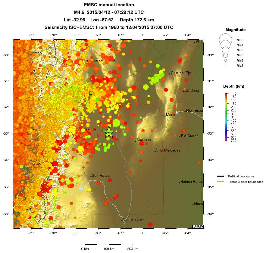 regional depth historical seismicity