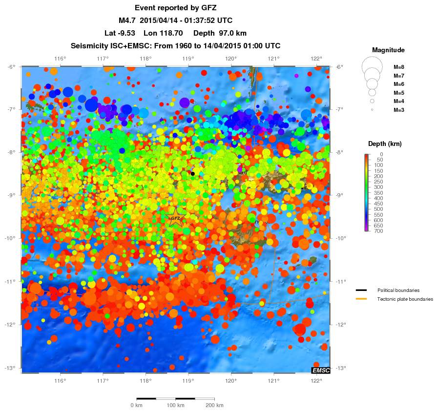 regional depth historical seismicity