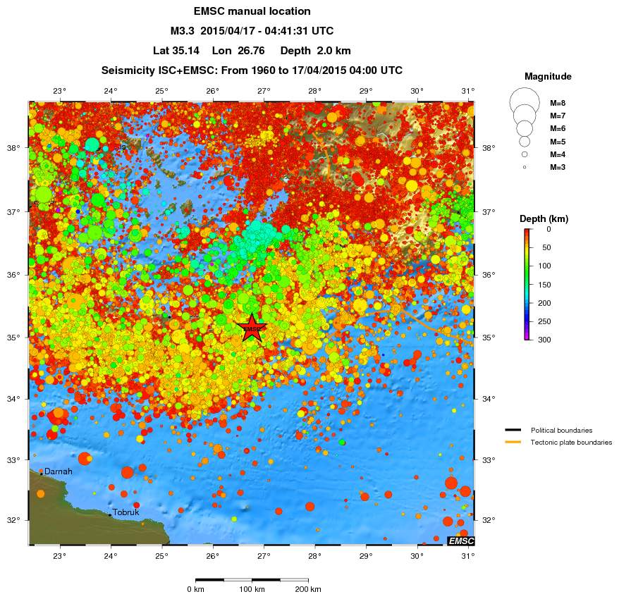 regional depth historical seismicity