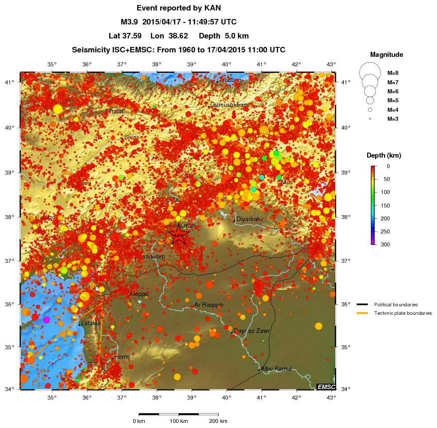 regional depth historical seismicity