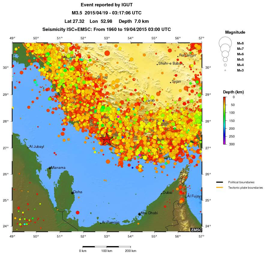 regional depth historical seismicity