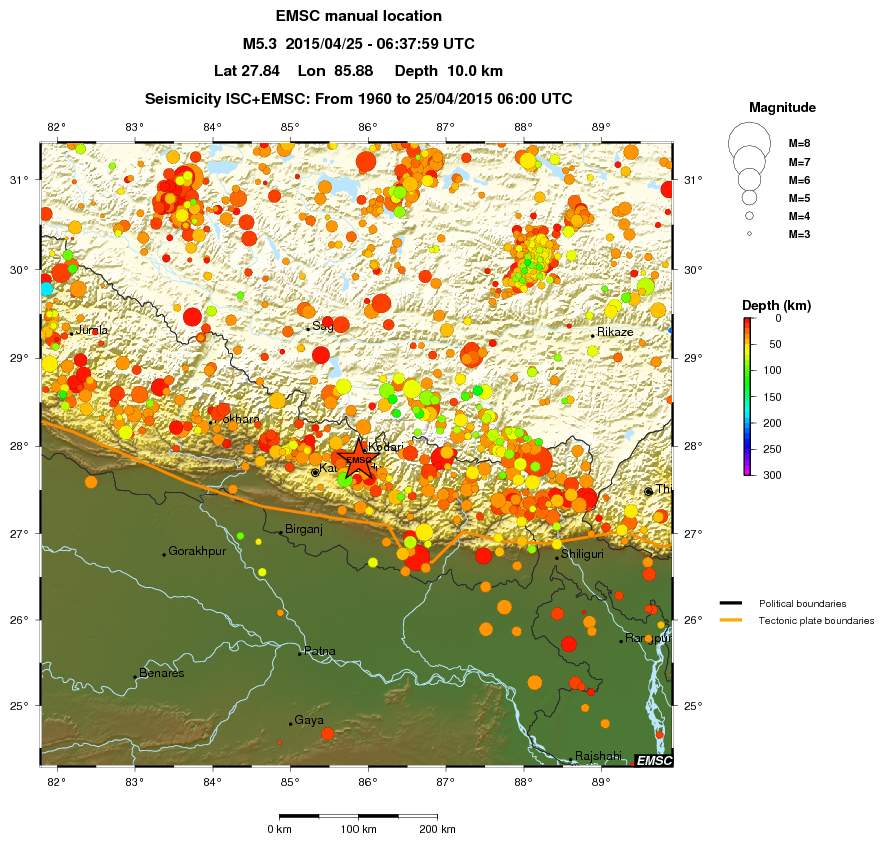 regional depth historical seismicity