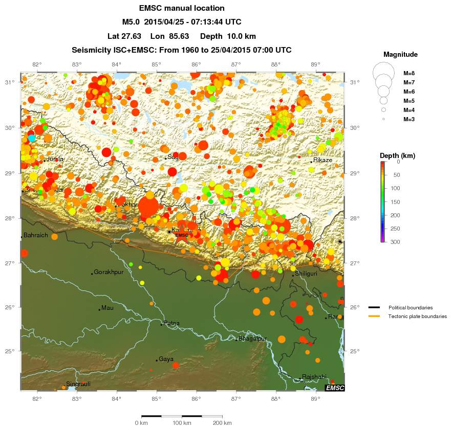 regional depth historical seismicity
