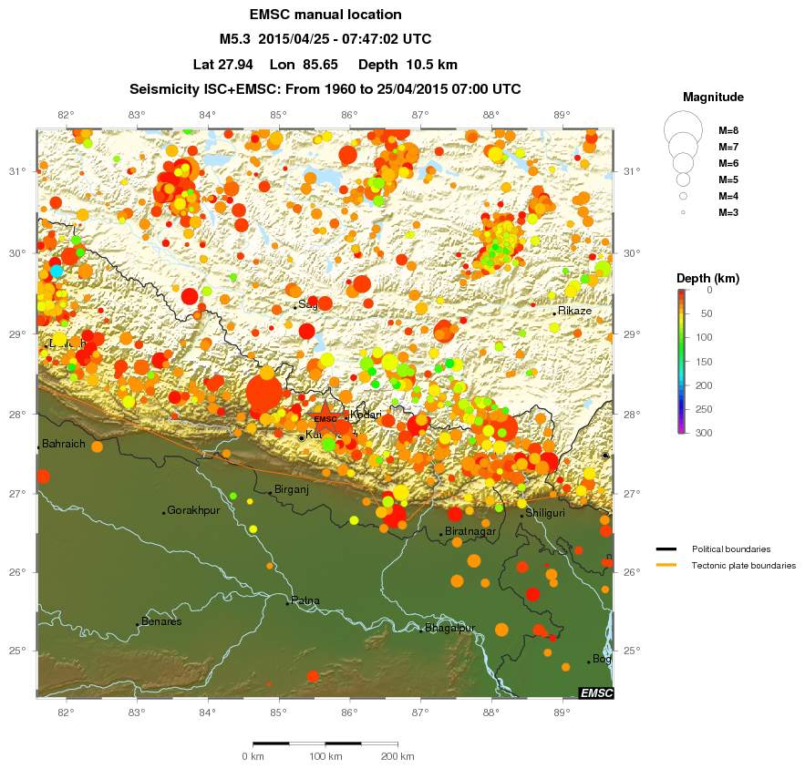regional depth historical seismicity