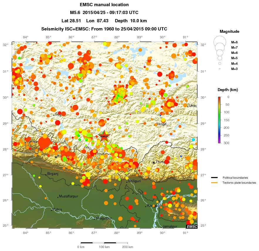 regional depth historical seismicity