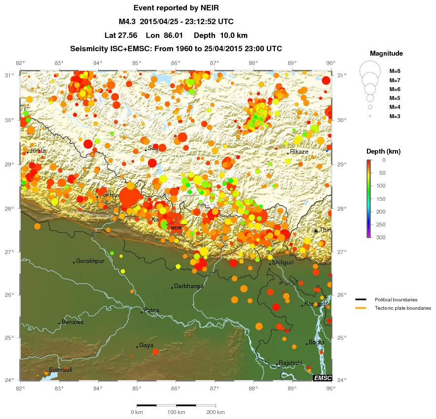 regional depth historical seismicity