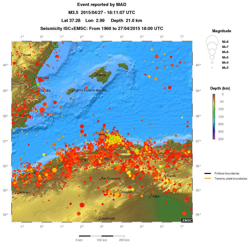 regional depth historical seismicity