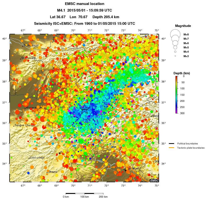 regional depth historical seismicity