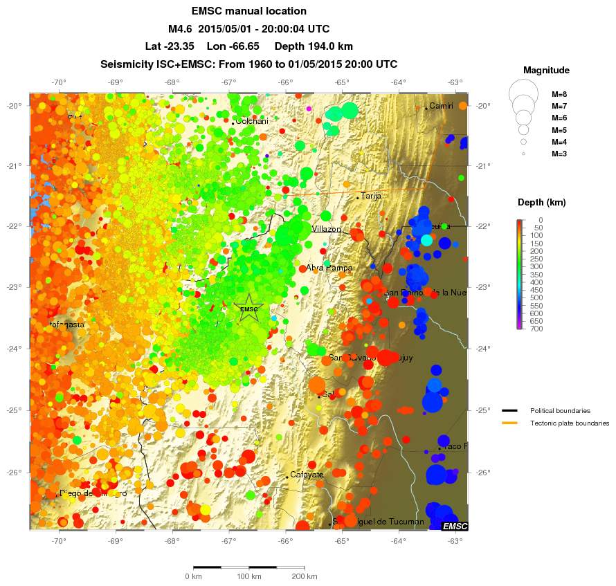 regional depth historical seismicity