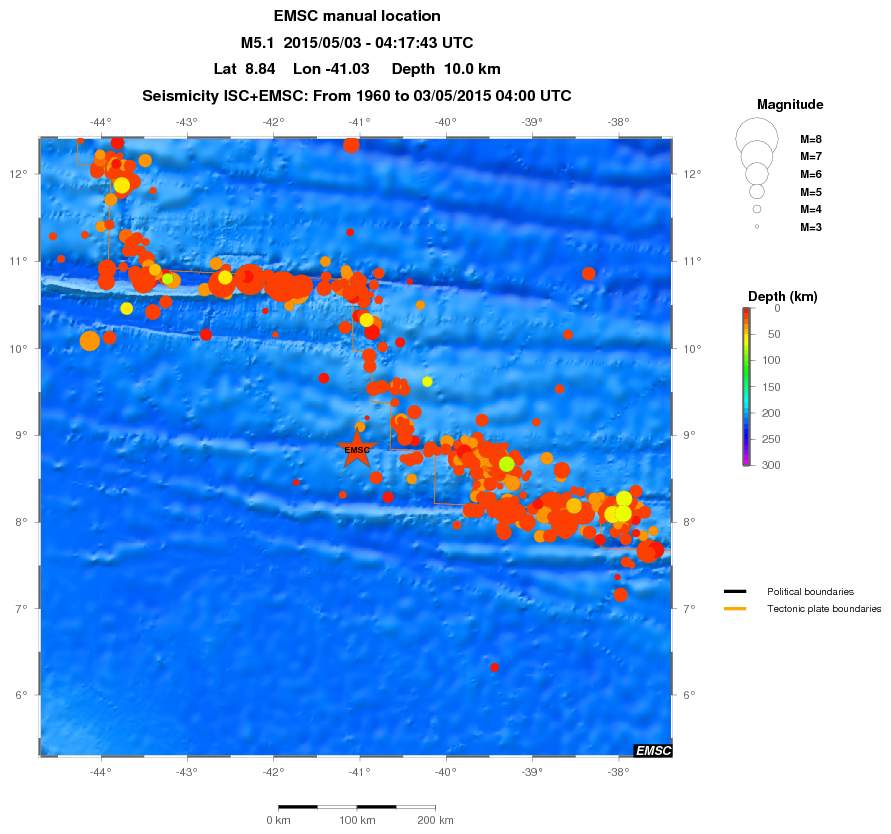 regional depth historical seismicity