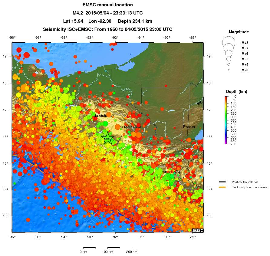 regional depth historical seismicity