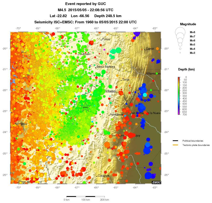 regional depth historical seismicity