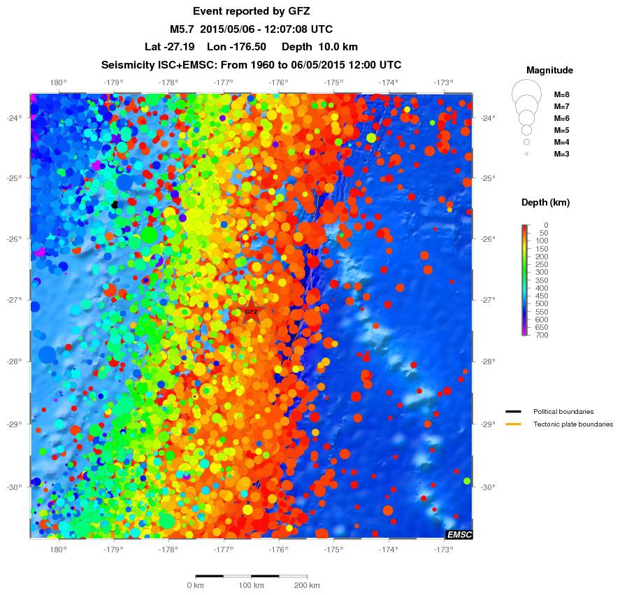 regional depth historical seismicity