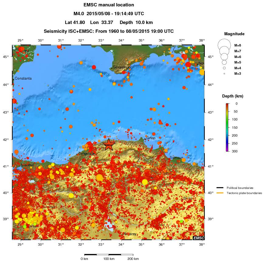 regional depth historical seismicity