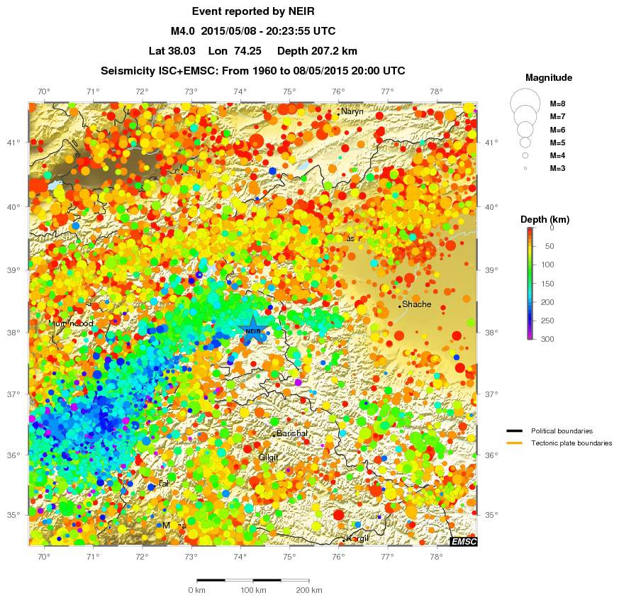 regional depth historical seismicity