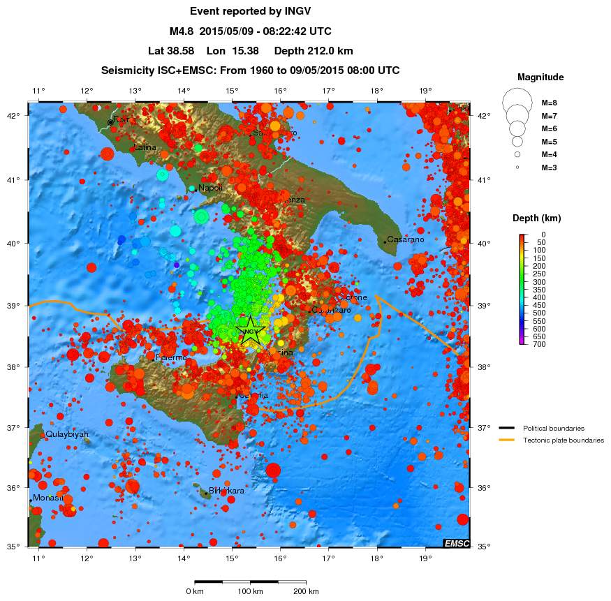 regional depth historical seismicity