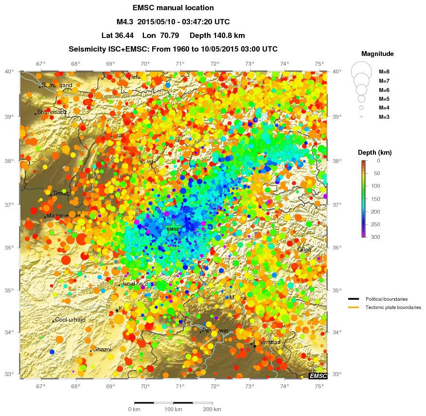 regional depth historical seismicity