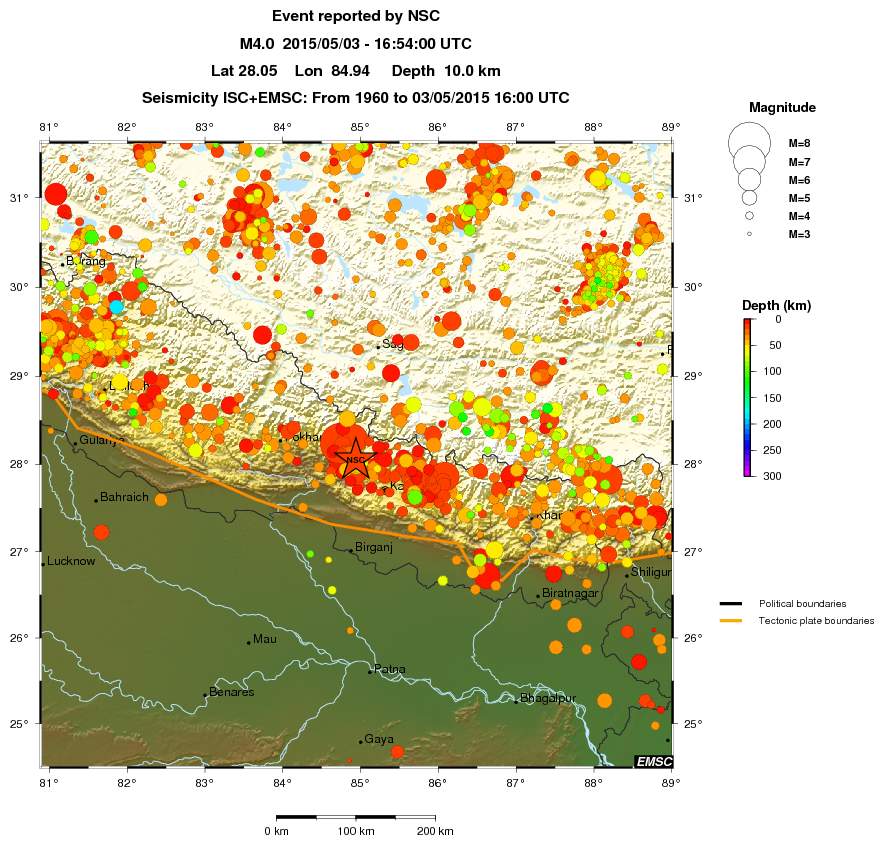 regional depth historical seismicity