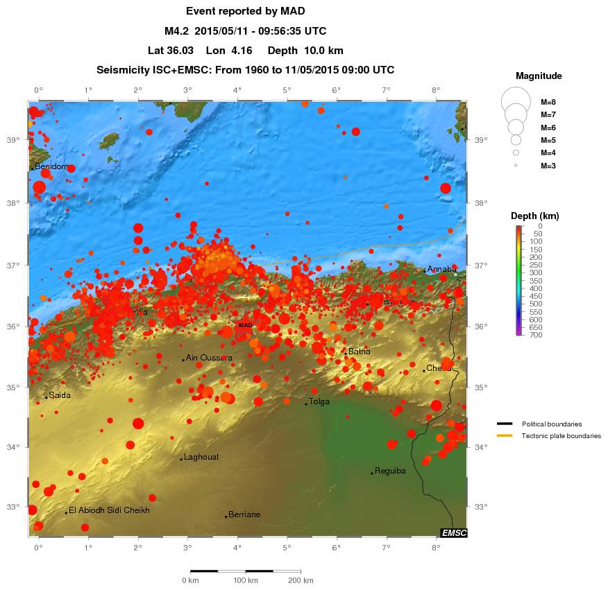 regional depth historical seismicity