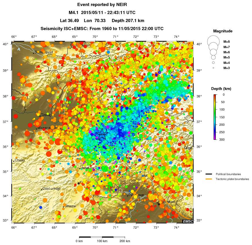 regional depth historical seismicity