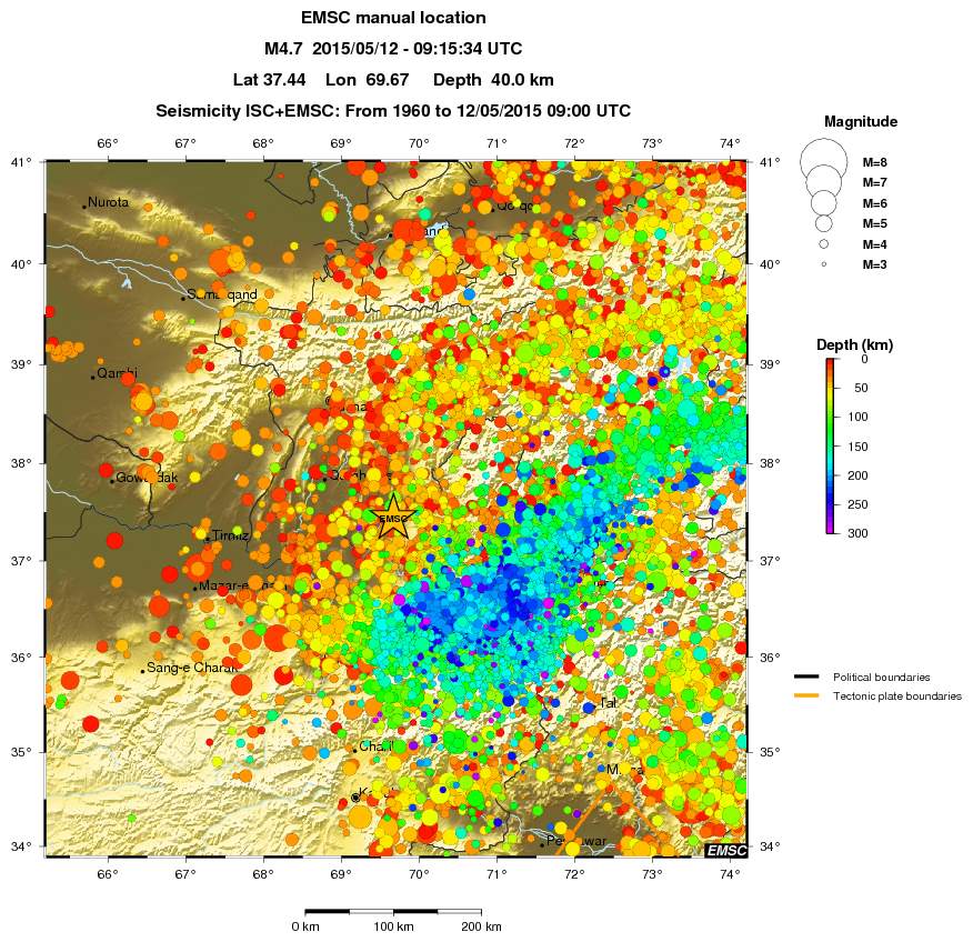 regional depth historical seismicity