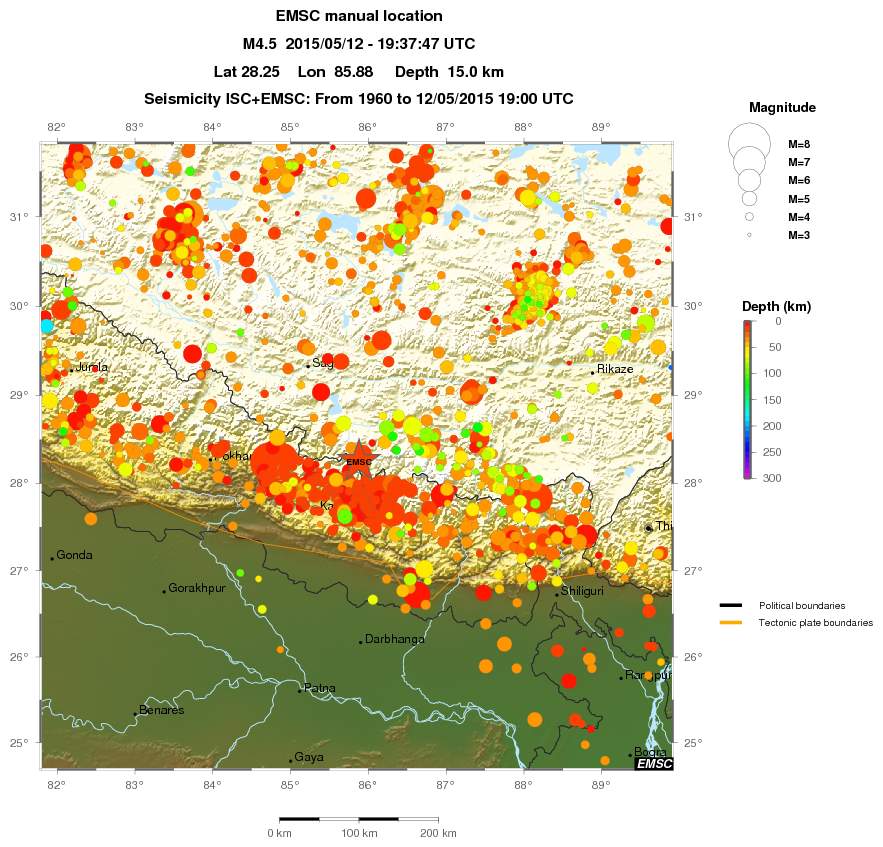 regional depth historical seismicity