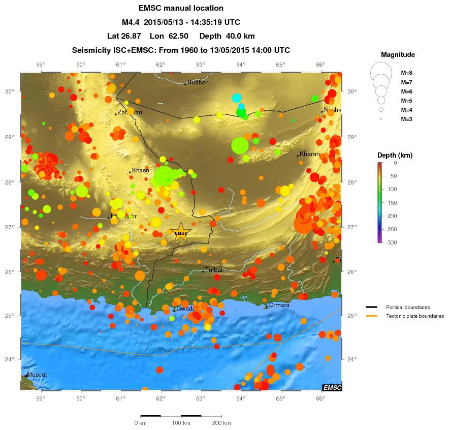 regional depth historical seismicity
