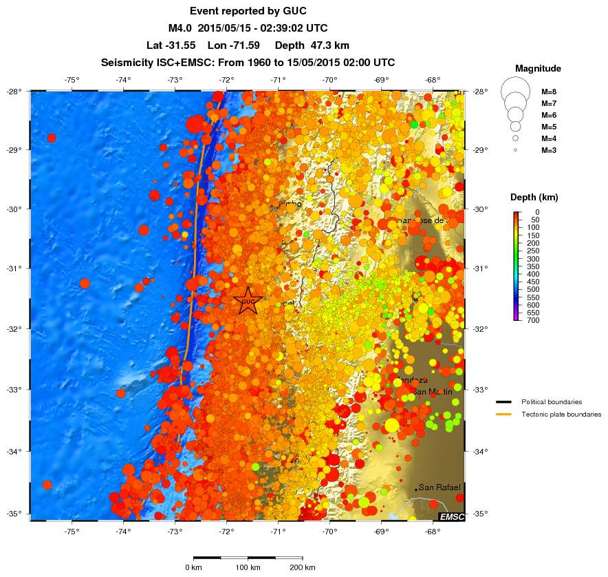 regional depth historical seismicity