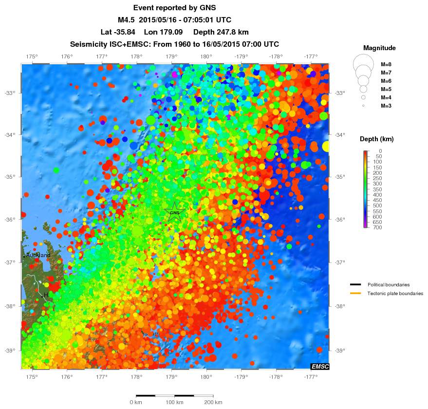 regional depth historical seismicity