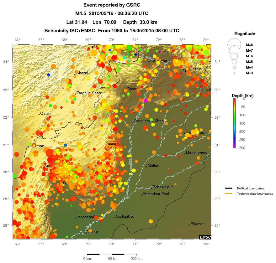 regional depth historical seismicity