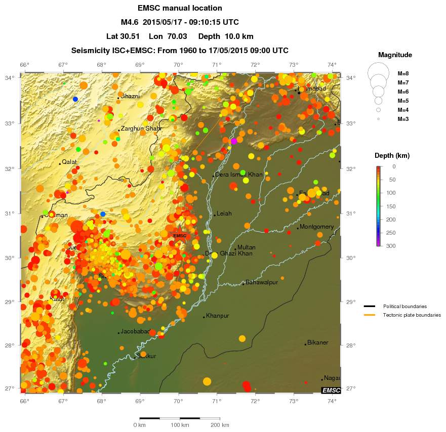 regional depth historical seismicity