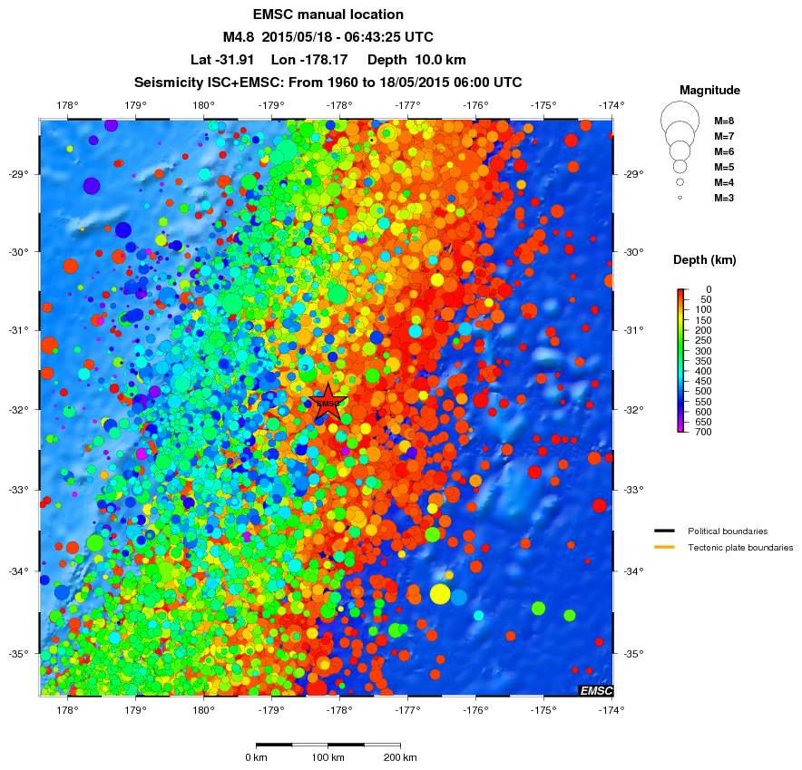 regional depth historical seismicity