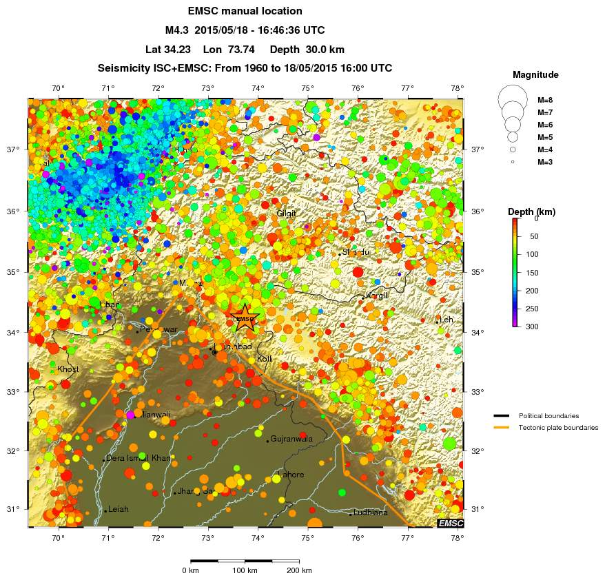 regional depth historical seismicity
