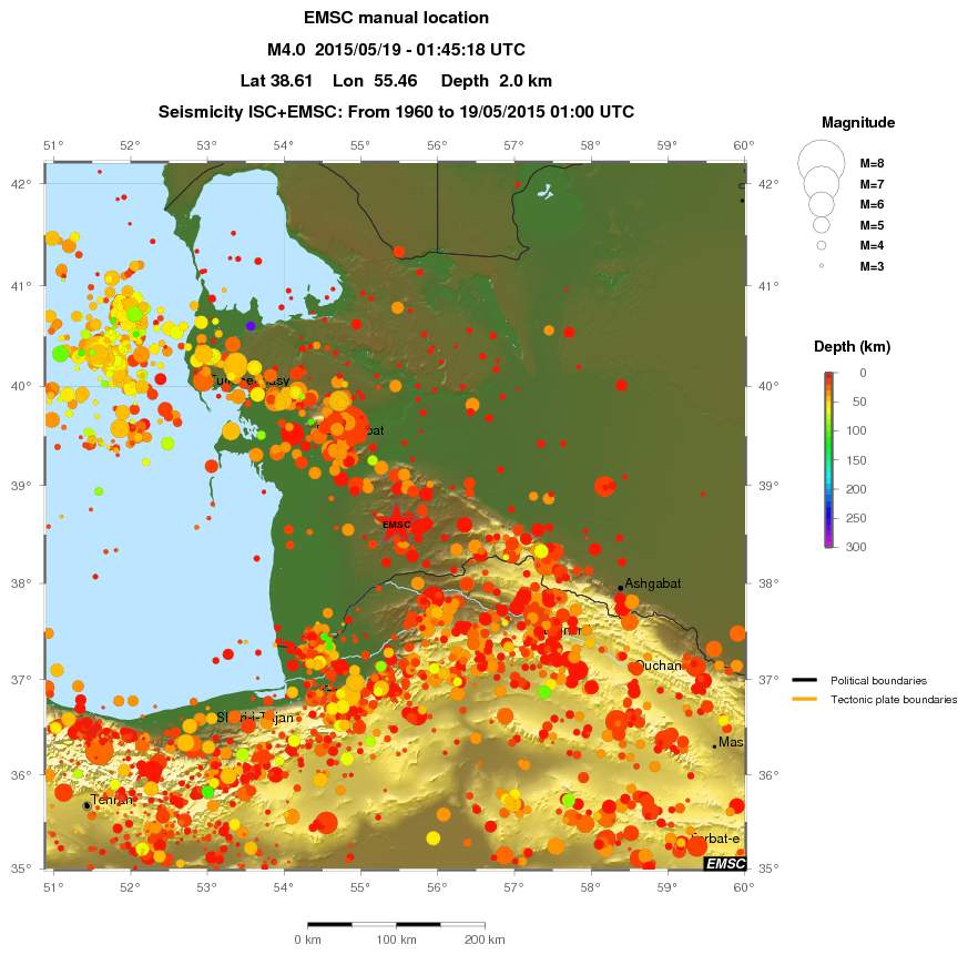 regional depth historical seismicity